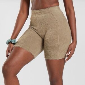 NWT GYMSHARK X WHITNEY SIMMONS: EYELIT FUZZY SHORTS - TAN/BROWN SMALL